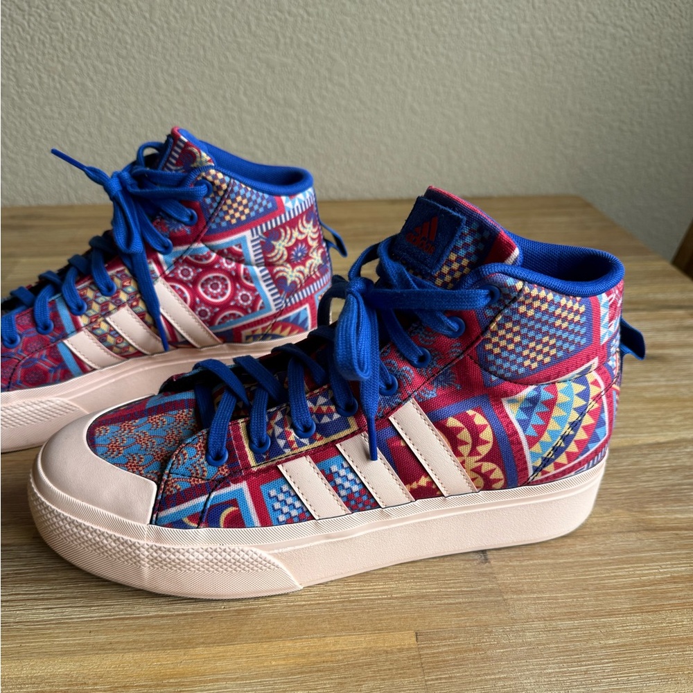 adidas High-Top Platform Sneakers in Red, Blue, Pink - Picture 2 of 15
